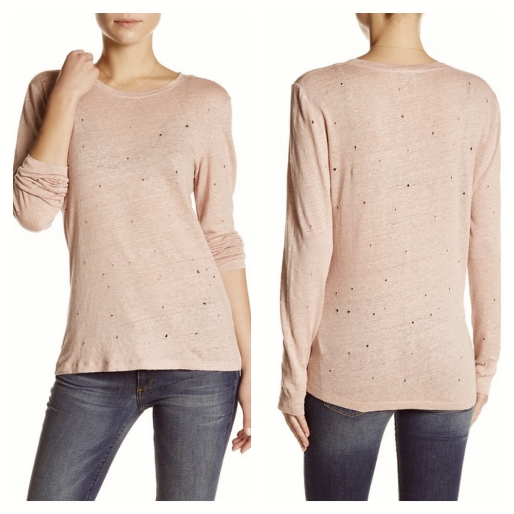 BLACK ORCHID Sz S Distressed Linen Long Sleeve Tee
